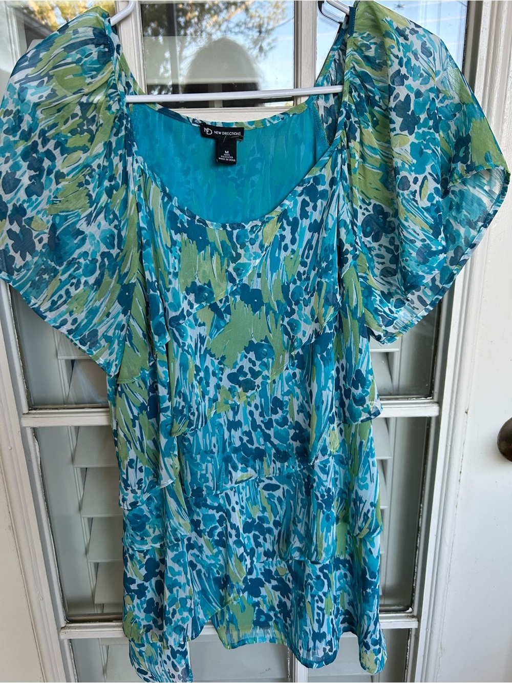 new directions Teal & Green Floral Flutter Sleeve Tunic